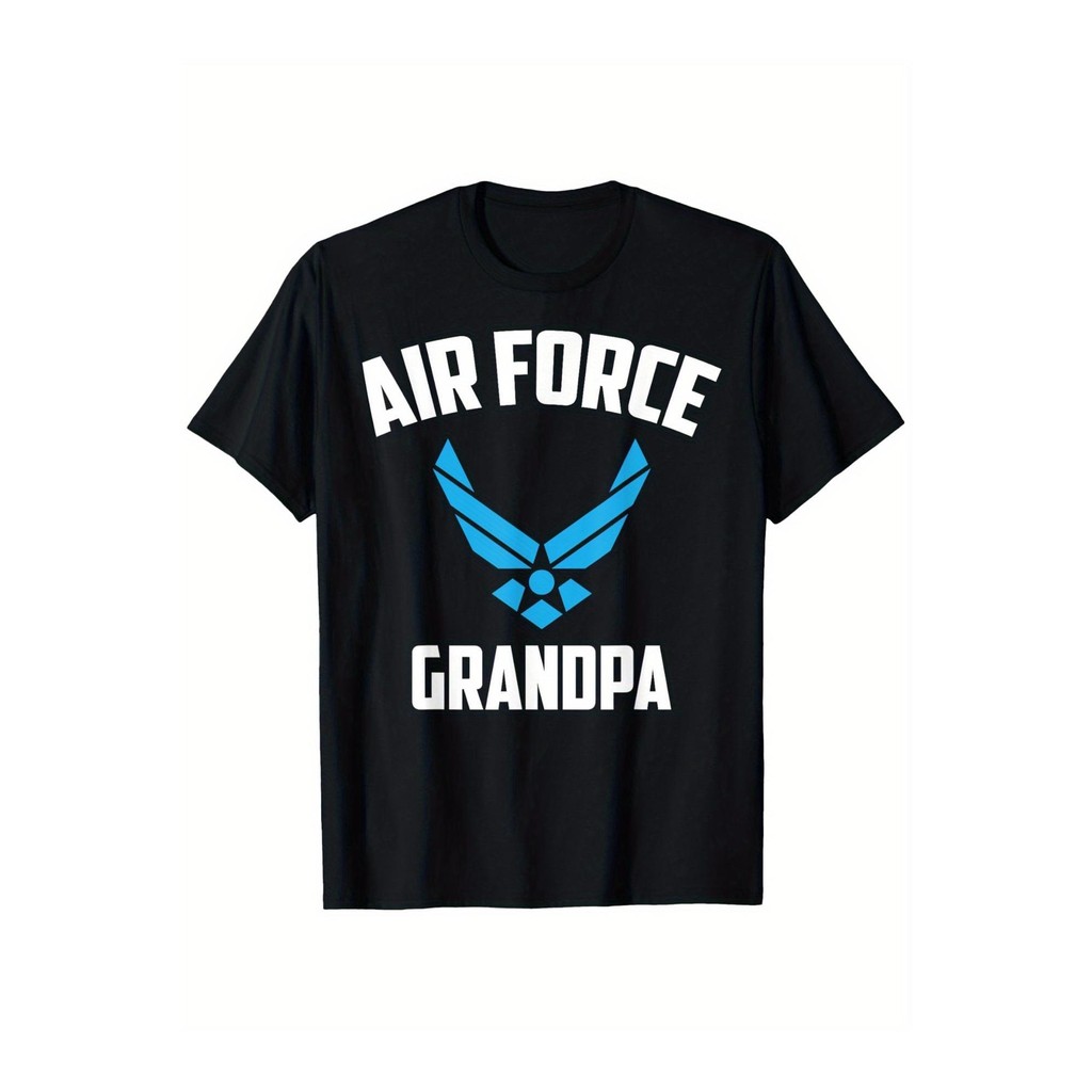 Kaos Kakek Angkatan Udara | Veteran Amerika Bangga Pria Katun Lengan Pendek Atasan Hitam, dengan Log