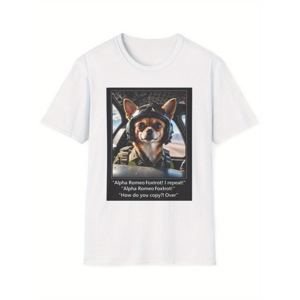 Kaos Pilot Anjing Lucu - Kaos Katun 100% Putih, Desain Chihuahua & Pomeranian Pilot, untuk Pecinta A