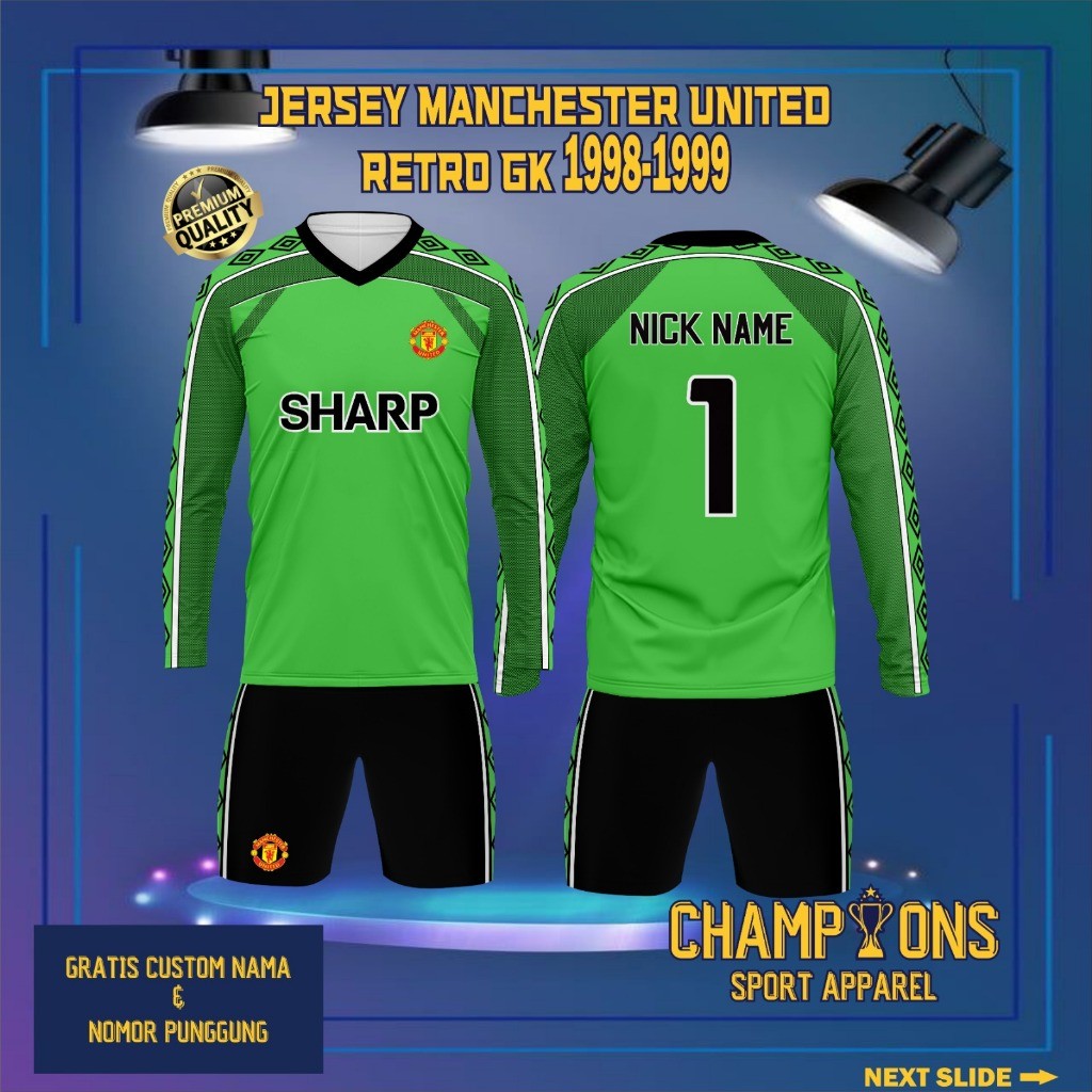 Jersey MANCHESTER UNITED KIPER 1998-1999 Lengan Panjang - Dryfit Full Printing & Free custom Desain
