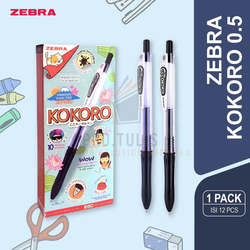 

ZEBRA Kokoro Gel Pen 0.5mm Pulpen Pena Pen 1 Box (12 Pcs) / Kokoro Pen