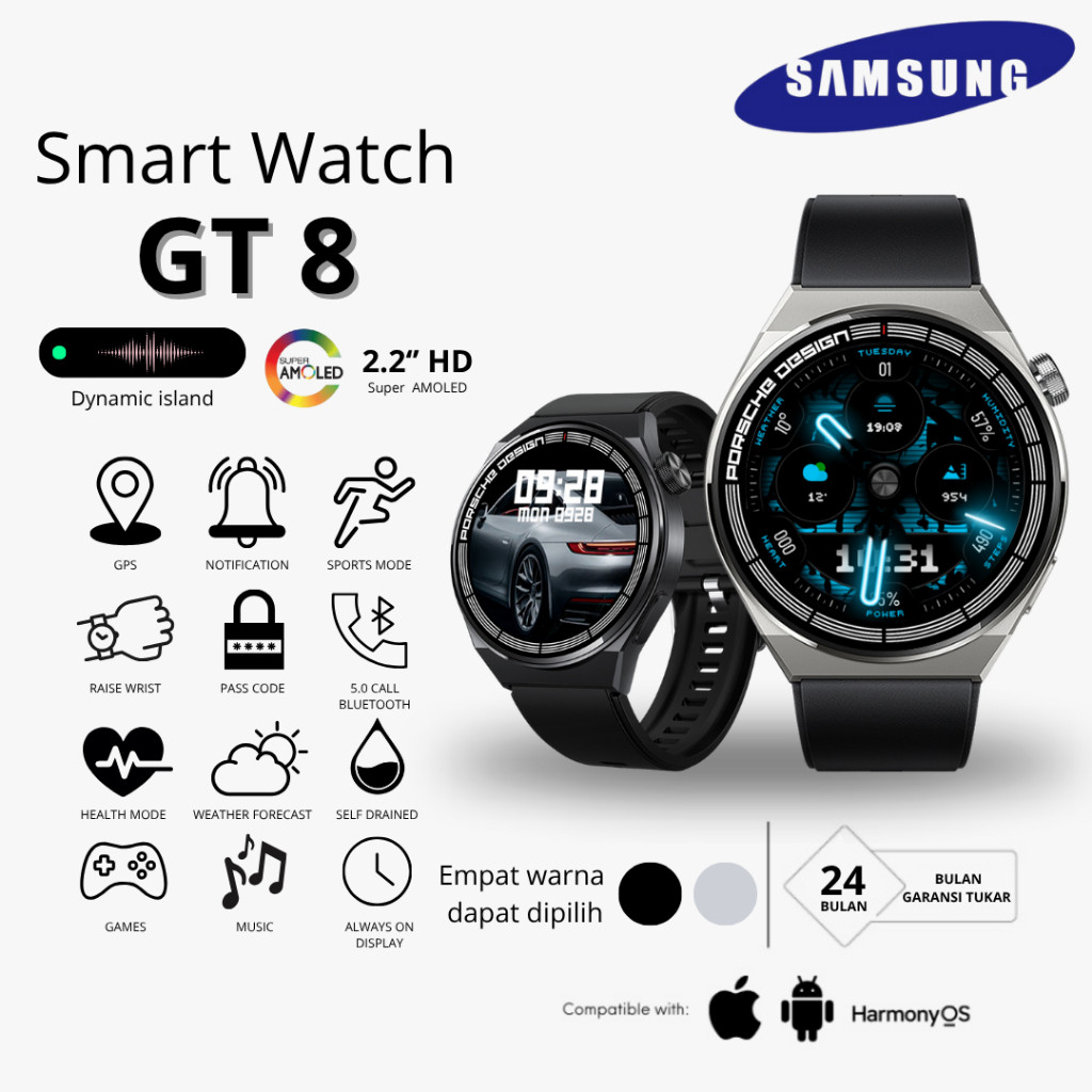 SAMSUNG jam tangan SmartWatch GT8 Anti Air jam tangan pria original 100% smartwatch Blood Oxygen Mon