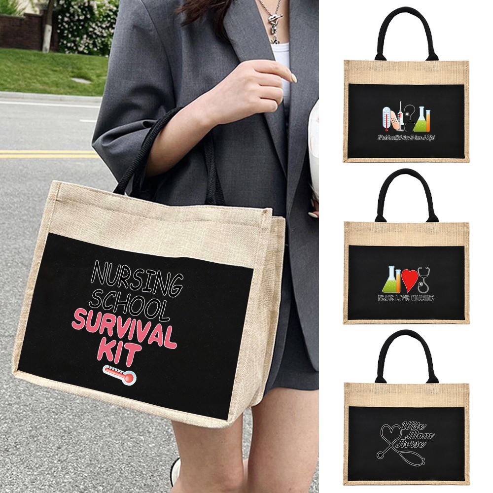 Jute Handbag Linen Shoulder Sacks Women Shopping Tote Laminated Bags Jute Imitation Sacks Bags Desig