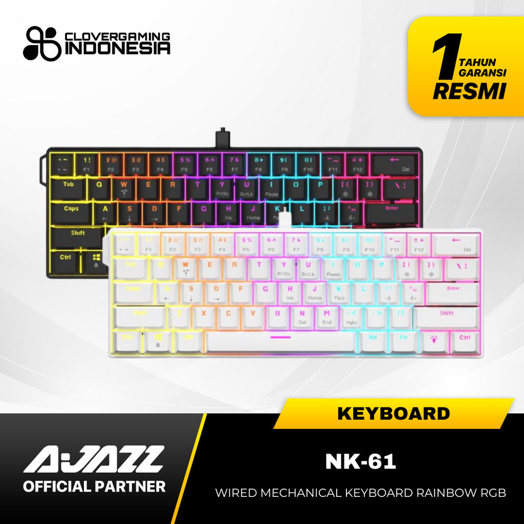 Ajazz x Nacodex NK61 NK-61 Wired Mechanical Gaming Keyboard Hotswap Rainbow LED Backlight Windows Ma