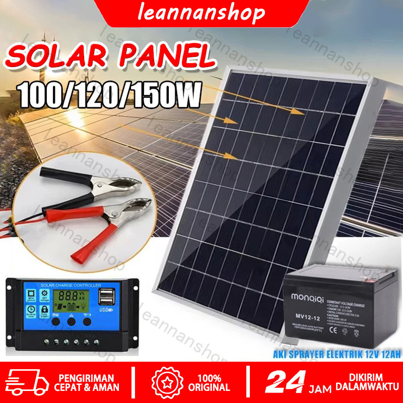 60W-150W Panel Surya Solar Panel + Aki sprayer elektrik 12V12Ah Mono Panel Kristal Mono Panel Surya 