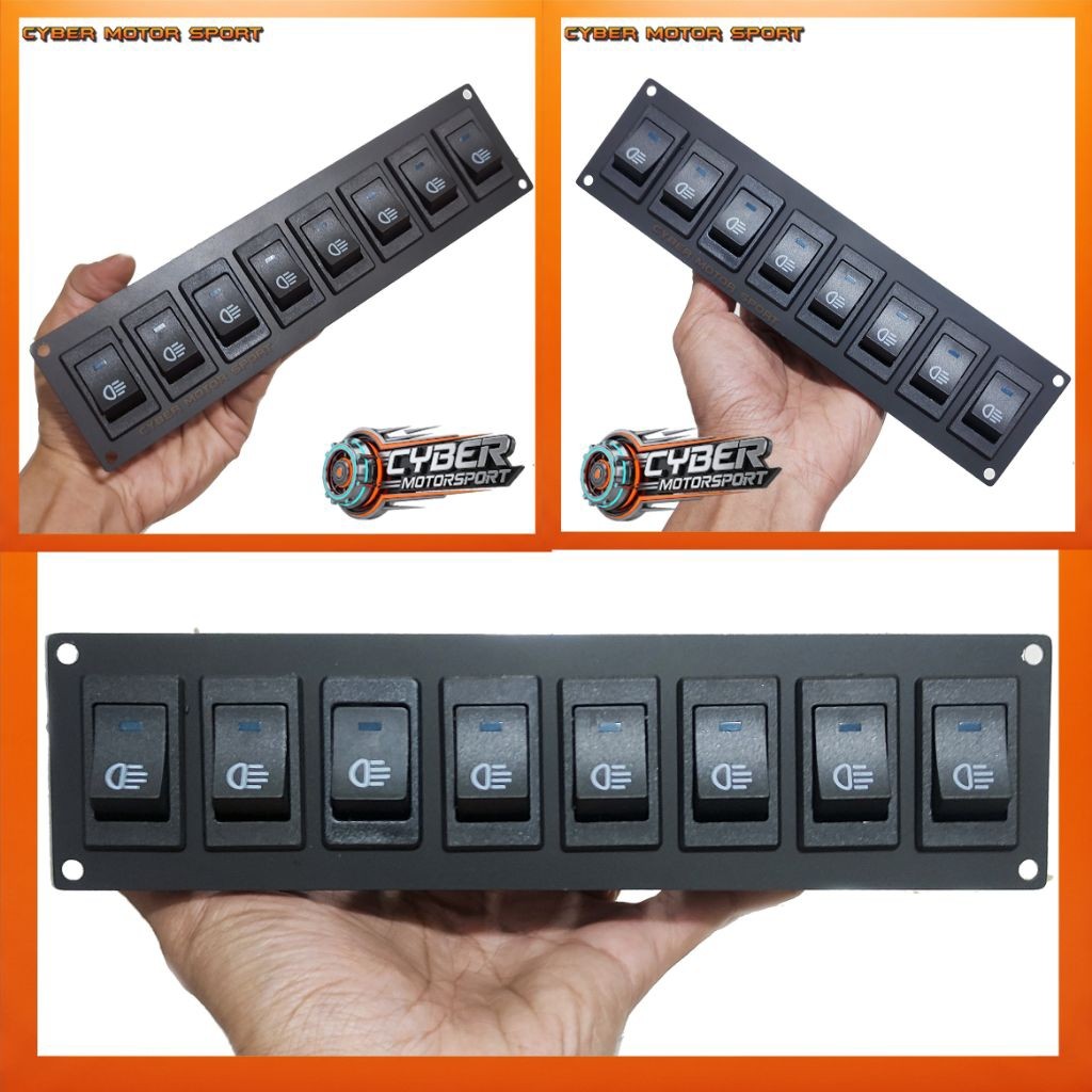 Switch panel mobil 12v 24 volt 8 saklar tombol lampu mobil offroad bus truk sedan 8 gang rocker swit