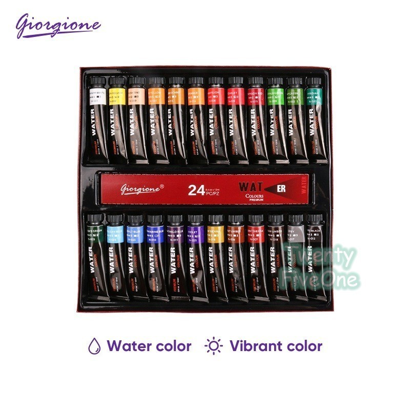 Giorgione Set Cat Akrilik 12/24/30 Warna Perlengkapan Seni Untuk Pelajar Pigmen Cat 12ml