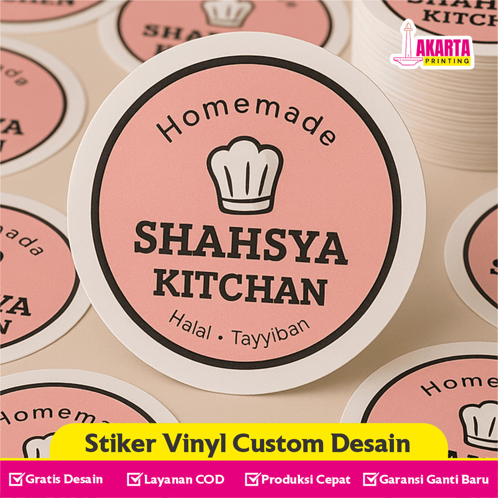 

Stiker Vinyl Custom Label Usaha Makanan dan Minuman Cetak Kemasan Tahan Lama