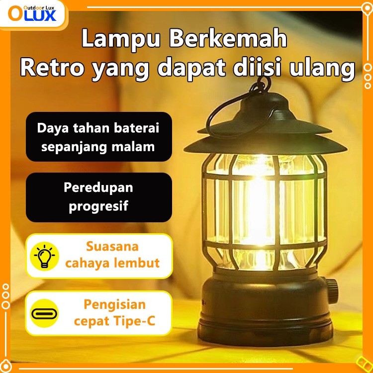 OLUX Retro Lentera Lampu Camping Gantung Retro Model Petromax / Lampu camping patromax outdoor / Lam