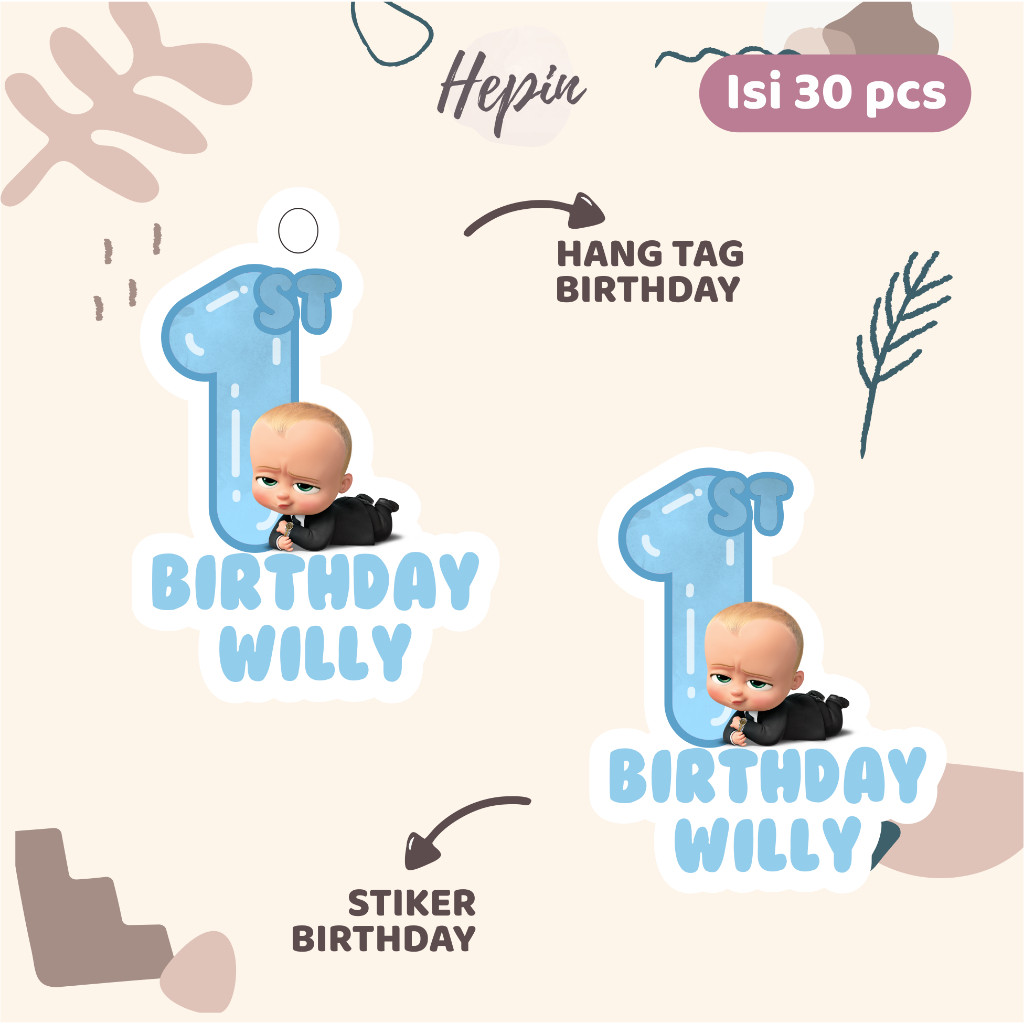 

(30pcs) Hang tag & stiker ulang tahun Tema BOSS BABY /murah/lucu /label tag ulang tahun murah/hang tag ulang tahun/tag souvenir ulang tahun/stiker nama ulang tahun/diecut stiker&t ag
