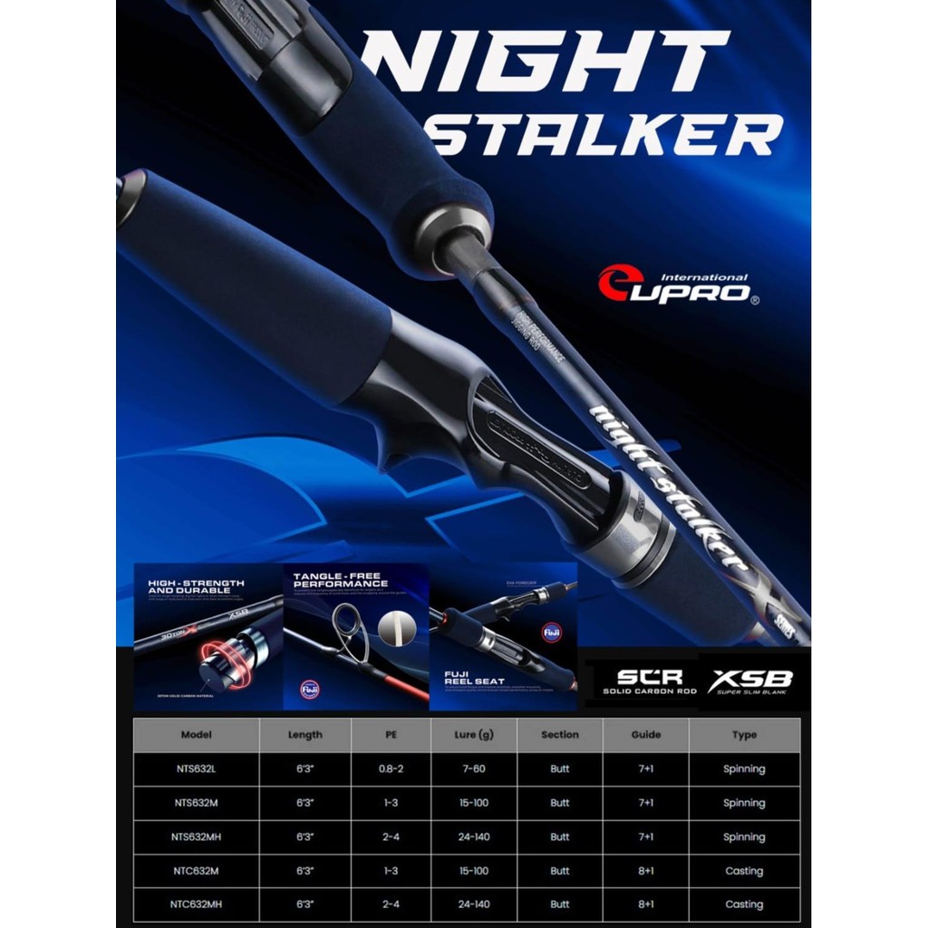 EUPRO Joran PAncing Jigging NIGHT STALKER X SCR Solid Carbon XSB Blank Fuji Componen Joran Pancing J