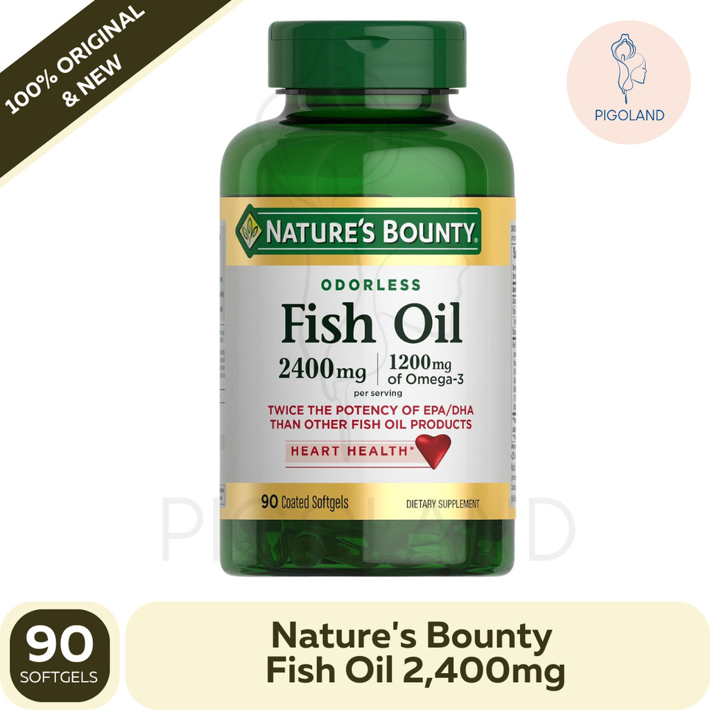 Nature's Bounty Odorless Fish Oil 2400mg 2400 mg Minyak Ikan Omega 90 Coated Softgels