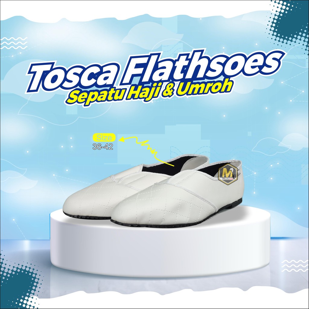 MUMTAZINDO-Sepatu Haji dan Umroh Wanita Tosca Flatshoes Putih Polos Karet Perlengkapan Haji dan Umro