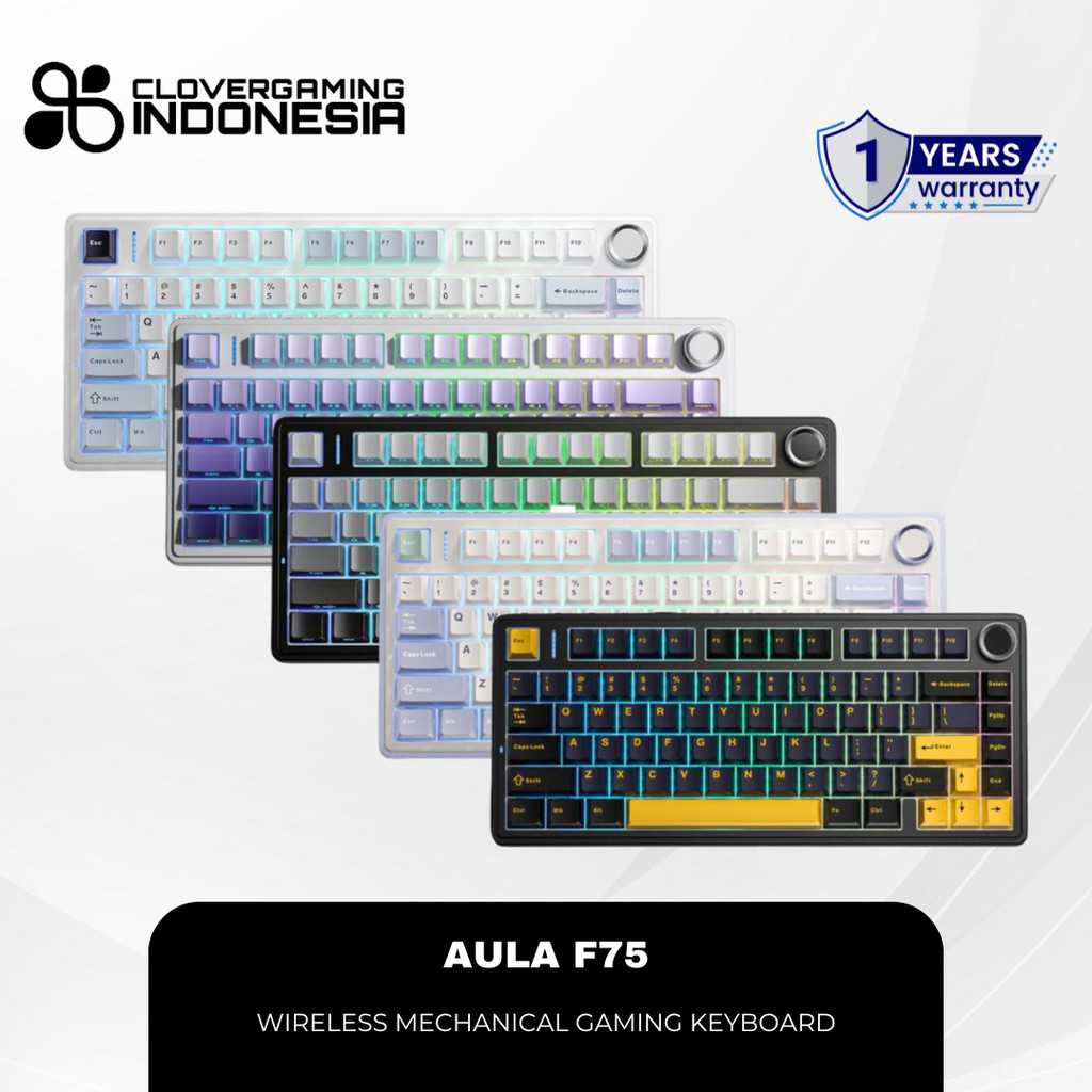Aula F75 F-75 Wireless Mechanical Gaming Keyboard RGB Backlit 3 Mode Connection Hot Swappable Aula F