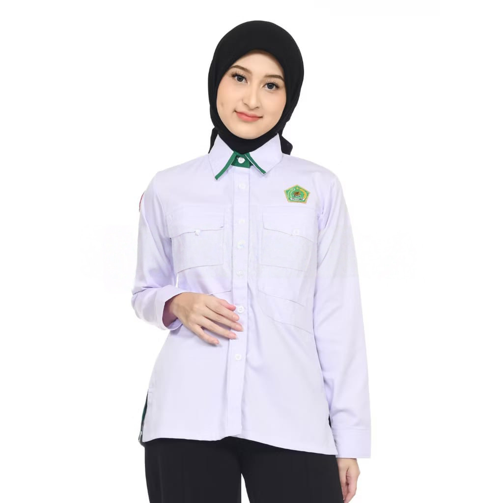 Kemeja Formal Kemenag Bahan Premium Model Terbaru S-XXXXL Baju Dinas PDH Putih Varian Pria dan Wanit