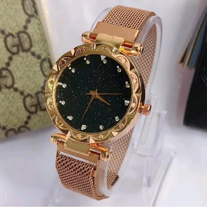 NEW Jam tangan wanita tali magnet MODEL 2025 Free baterai Cadangan - ROSE GOLD, Magnet di0r