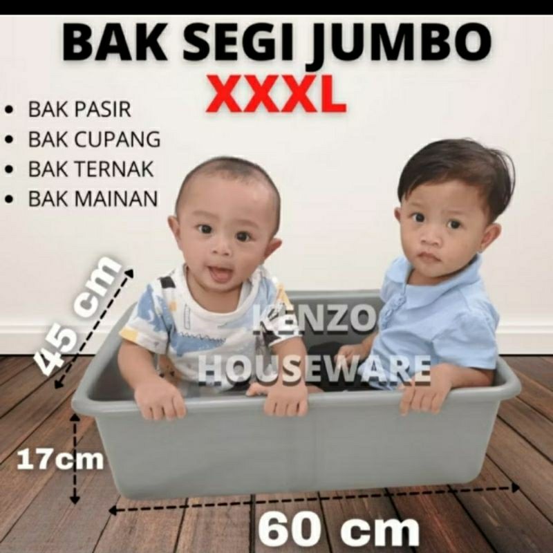 Bak Segi Abu Jumbo Besar Taiwan Plastik Tebal 60X45X17CM Basin Baskom Segi Kotak Box Keranjang Segi 