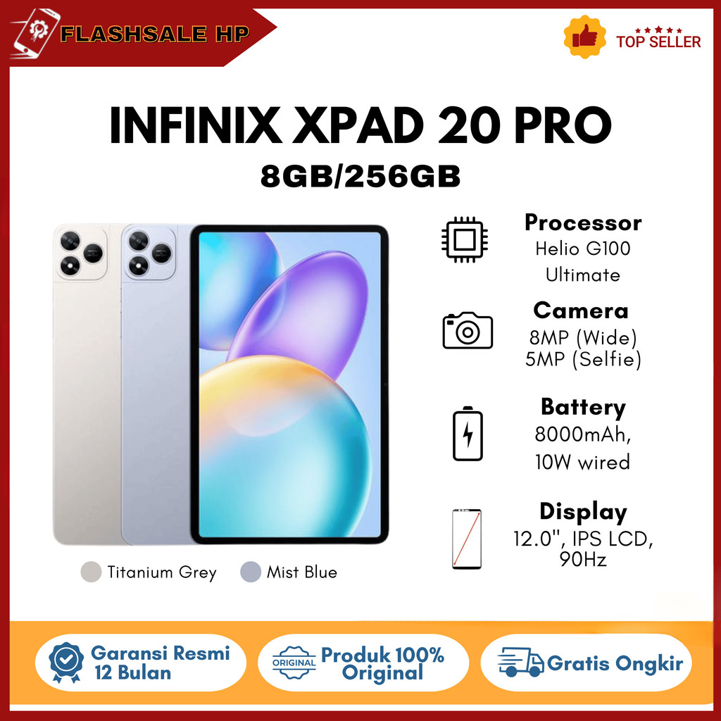 Infinix XPAD 20 PRO 8GB/256GB 12" 2K Display - Helio G100 Ultimate Chipset - Garansi Resmi Nasional