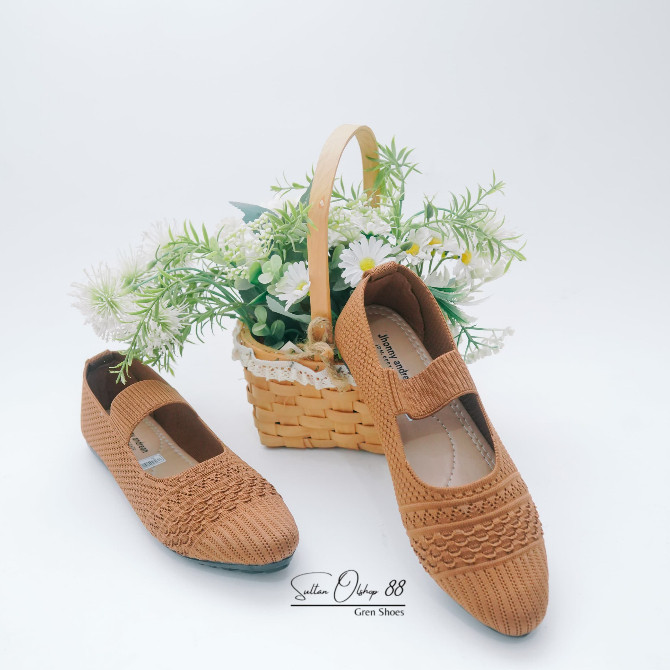 EVO STORE Sepatu Ballet Wanita Rajut Terbaru Tali Karet Flat Shoes Kekinian