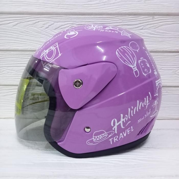 HELM HALF FACE EVOLUTION MOTIF TRAVELING UNGU MIRIP GM EVO HELM DEWASA by Inspire id