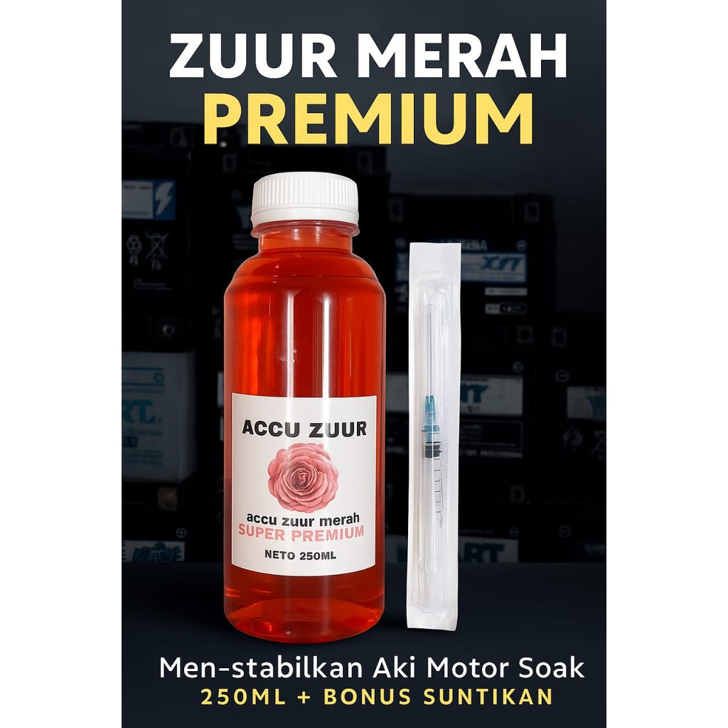 LARIS AIR AKI ZUUR MERAH ISI 250ML PERBAIKAN AKI KERING BASAH CAIRAN AKI KERING Amira motor