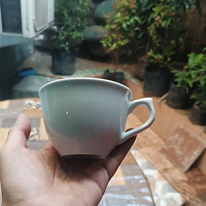 Cangkir Berserta Pisin bahan keramik tebal warna putih cocok untuk minum kopi dan teh ukuran 250ml