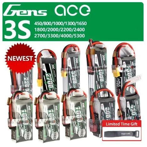 Gens ACE Lipo 3S Lithium Battery 11.1V 800 1000 1300 1800 2200 3300 4000 5300MAH 15C 20C 25C Four Ax