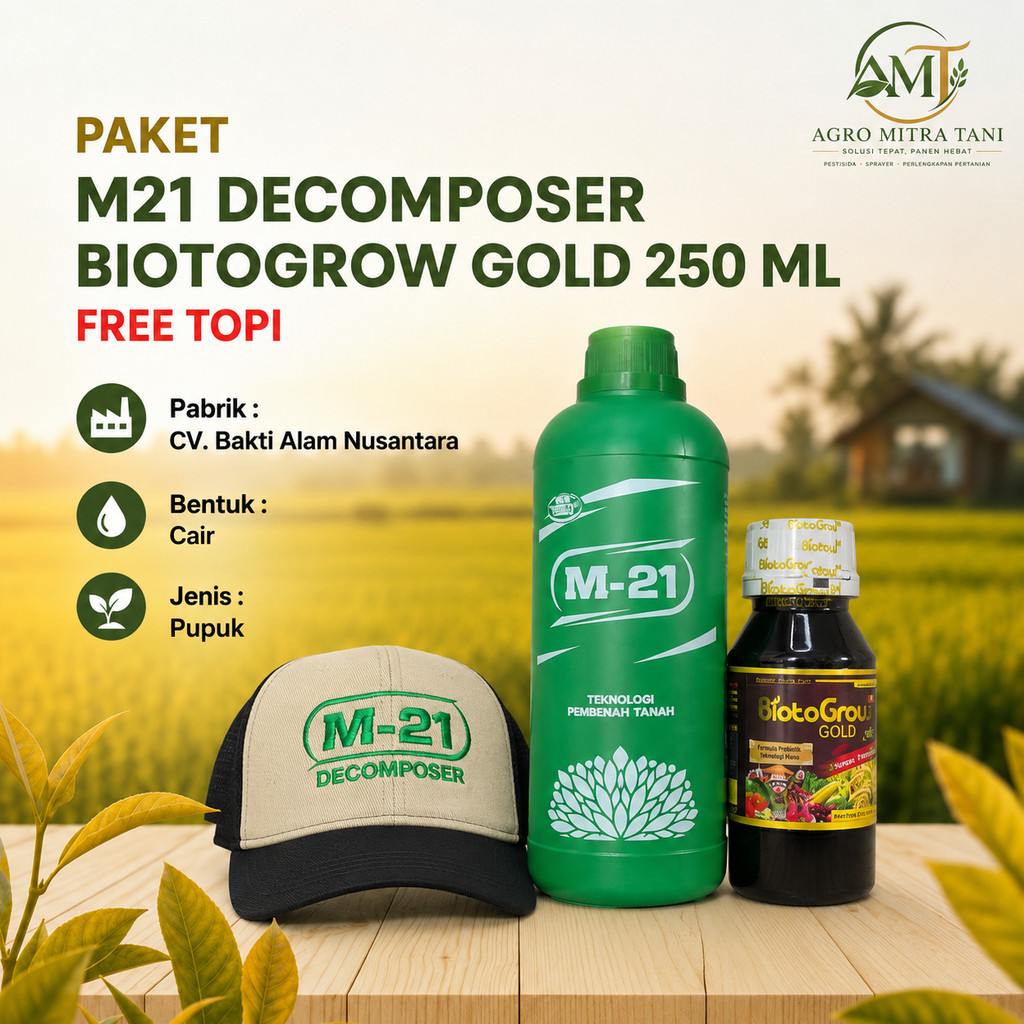 PAKET M21 DECOMPOSER BIOTOGROW GOLD 250 ML FREE TOPI