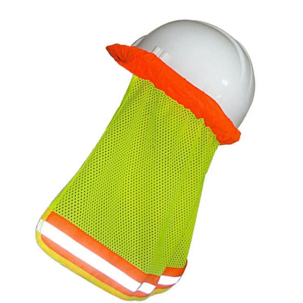 Sun Shade Hat Cover Neck Shield Breathable Mesh Orange Reflective Stripe High Visibility Outdoor Wor