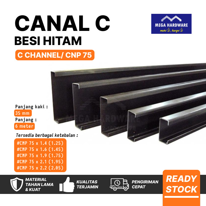 Besi Hitam C Channel ( CNP Besi Hitam 75 mm x 35 mm) Kanal C