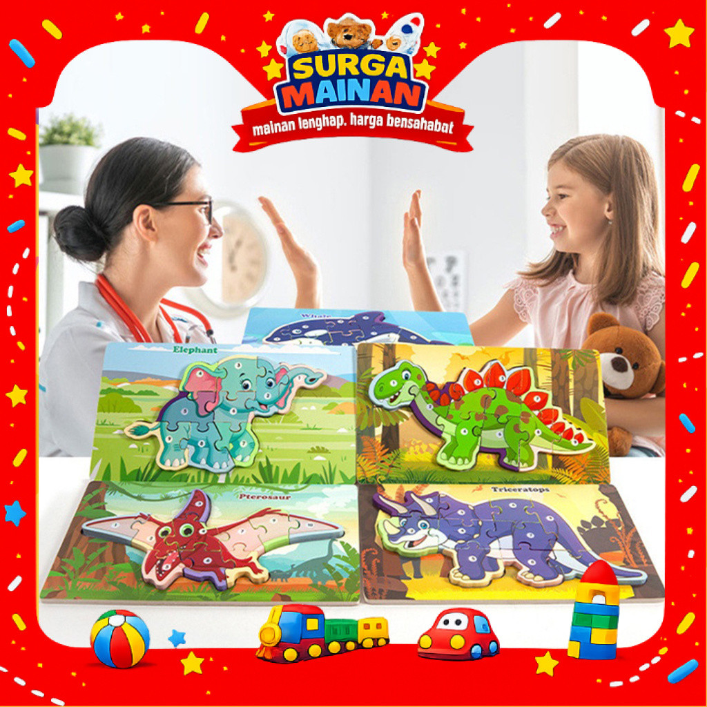 [SURGAMAINAN] [SPK09] Puzzle Dinosaurus profesi transport Gesper Puzzle Dimensi Mainan Kayu 3D Puzzl