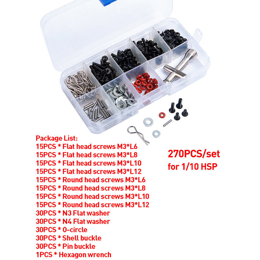 Screw Fastener Kit RC Car 270Pcs M2 M2 5 M3 Universal Set Baut RC WLtoys Sakura D3 D4 XIS Drift