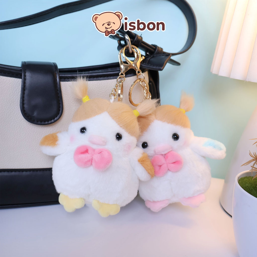 ISTANA BONEKA Gantungan Kunci Burung Canary Wing Kenari Kuncir Rambut Lucu with Pita Pink Mainan Ana