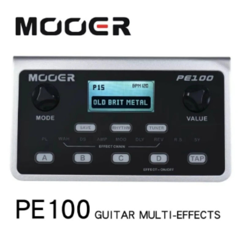 MOOER PE100 Electric Guitar Effect Pedal Multi-effects Processor 40 Drum Patterns 10 Metronomes Tap 