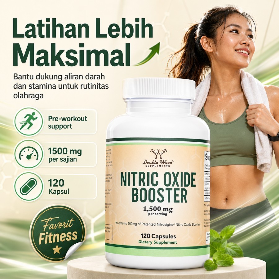 Double Wood Nitric Oxide 1500mg Suplemen Pump Otot Gym Fitness Bantu Performa Latihan Pria Wanita L-