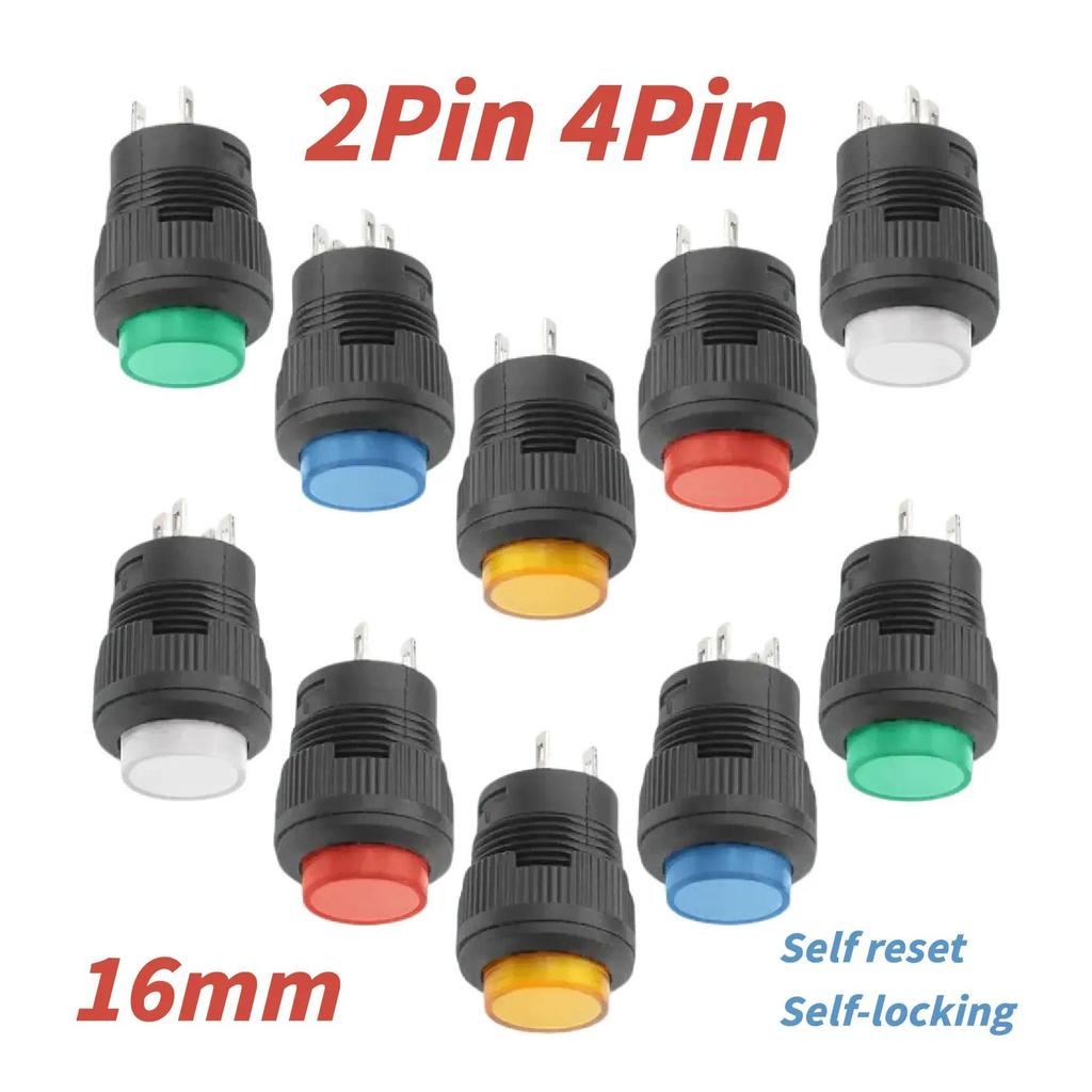 5/20/100PCS Tombol Tekan Sementara 16MM dengan Fitur Reset Otomatis/Penguncian Otomatis, Lampu LED 4