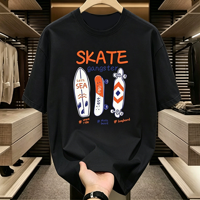 Kaos Unisex Lengan Pendek Desain Skate Gangster Skateboard Graphic Print Casual Streetwear Fashion T