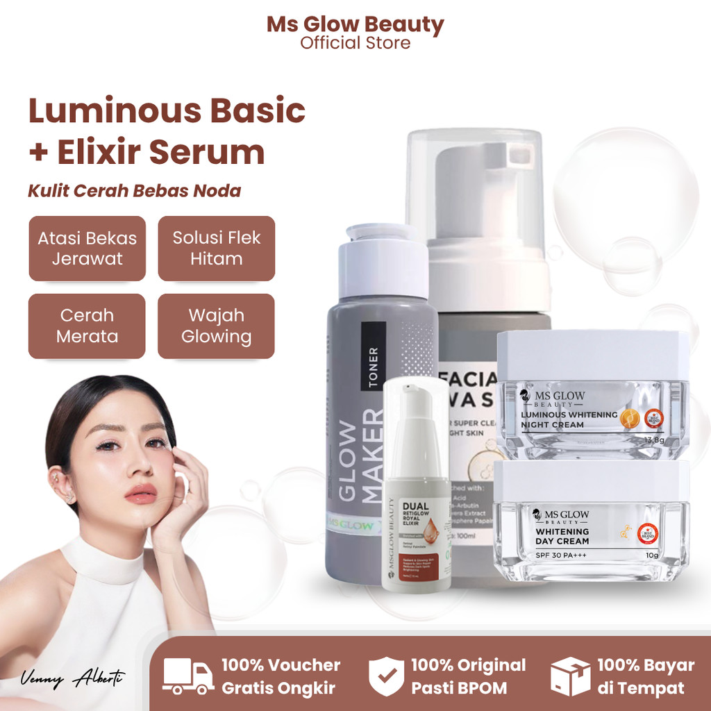 MS Glow Paket Wajah Skincare 1 Set Lengkap Whitening WCD Luminous Acne Ultimate Booster Elixir