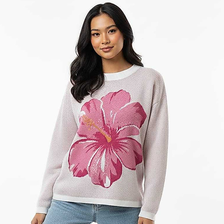 Sweater Rajut Wanita Motif Bunga / Atasan Rajut Floral Premium Oversize Aesthetic
