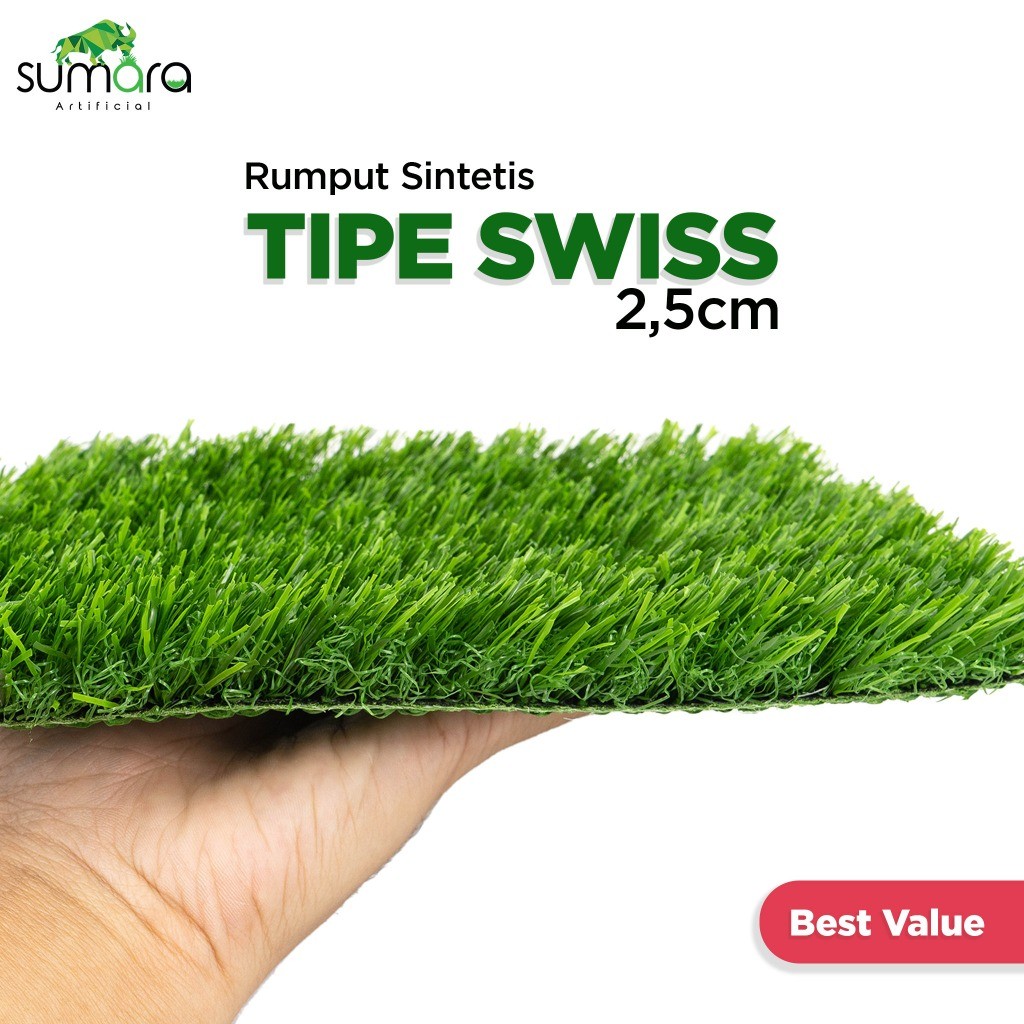 Rumput Sintetis Meteran Swiss 2.5cm SUMARA - Karpet Rumput Plastik Tebal untuk Landscape & Dekorasi