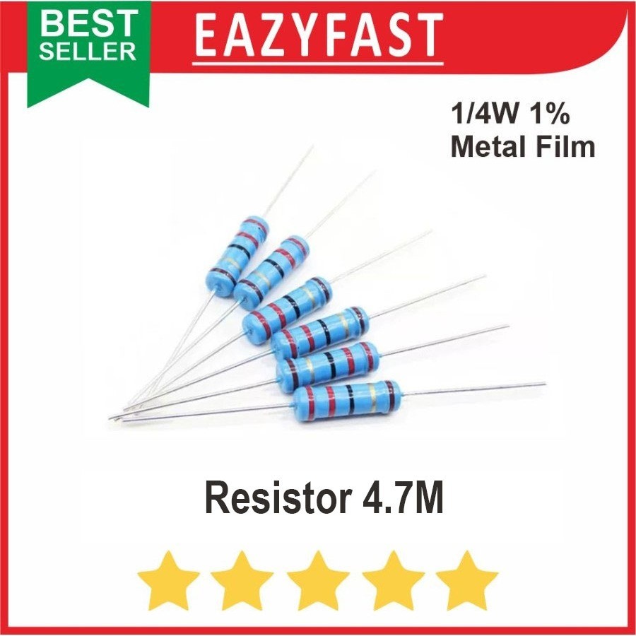 Resistor R 4M7 R4M7 4.7 M Ohm 1% Tolerance 1/4w Metal Film Biru Presis