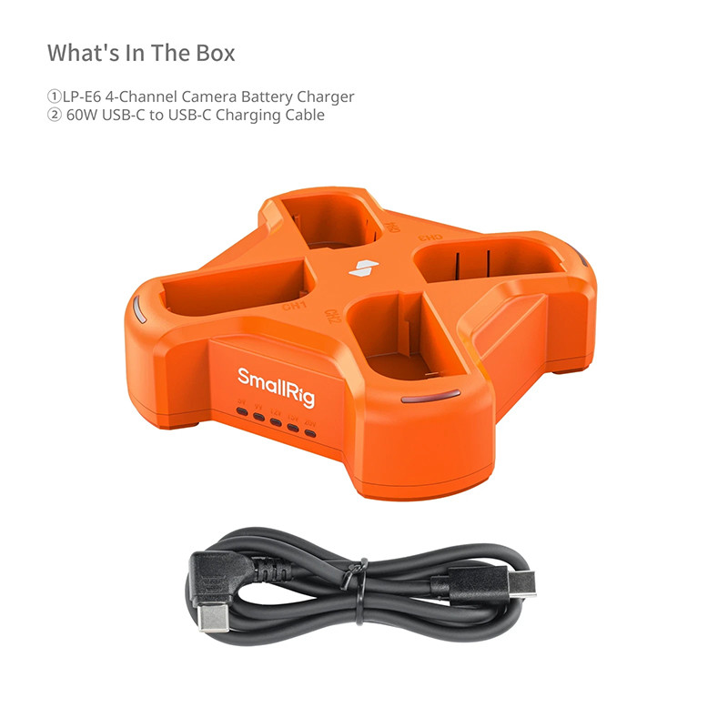 SmallRig 4838 LP-E6NH 4-Channel Camera Battery Charger For Canon 70D 7DII R6 R5 60D 80D 90D 5D Mark4