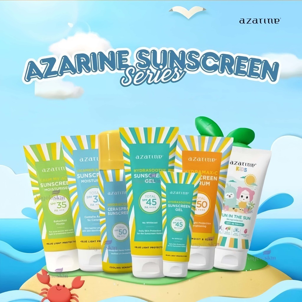 Azarine Sunscreen/SS Gel SPF45 - Hydramax C SPF50 - Cicamide - Calm My Acne - Ceraspray