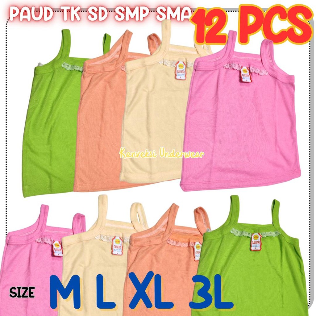 12 Pcs Kaos Dalam Anak Perempuan Singlet Anak Remaja PAUD TK SD SMP SMA Motif Aksen Renda Murah
