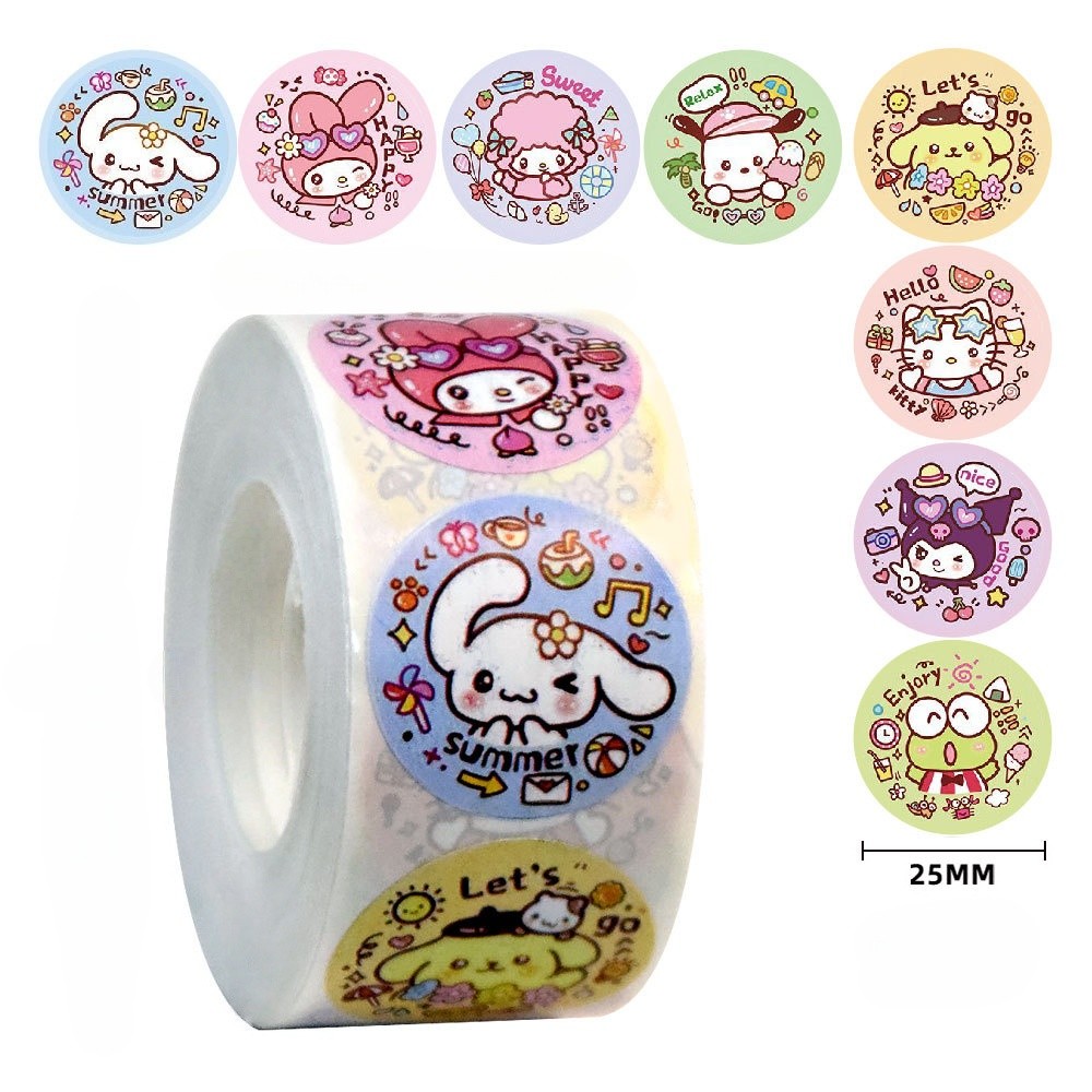 

500 sheets/roll Sanrio Stickers Cartoon Graffiti Stickers Kids Stickers Car Stickers Award Stickers Scene Dress Up Stickers