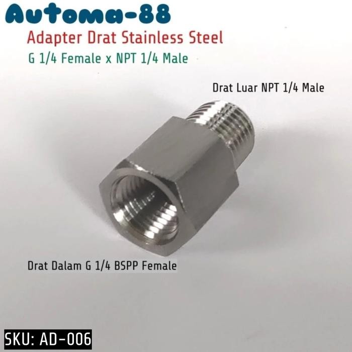 LT68 - AD-006 Adapter Reducer Drat Dalam G 1/4” BSPP FEMALE x Drat Luar NPT 1/4” Male Connector Stai