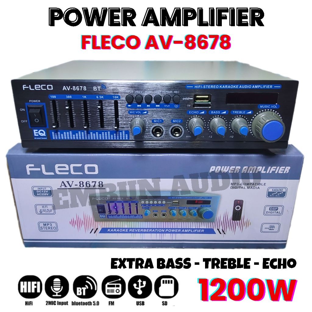 Terlaris FLECO Power Amplifier Bluetooth 1200W Penguat Audio Speaker AV-8678 BT | Amplifier Extra Ba
