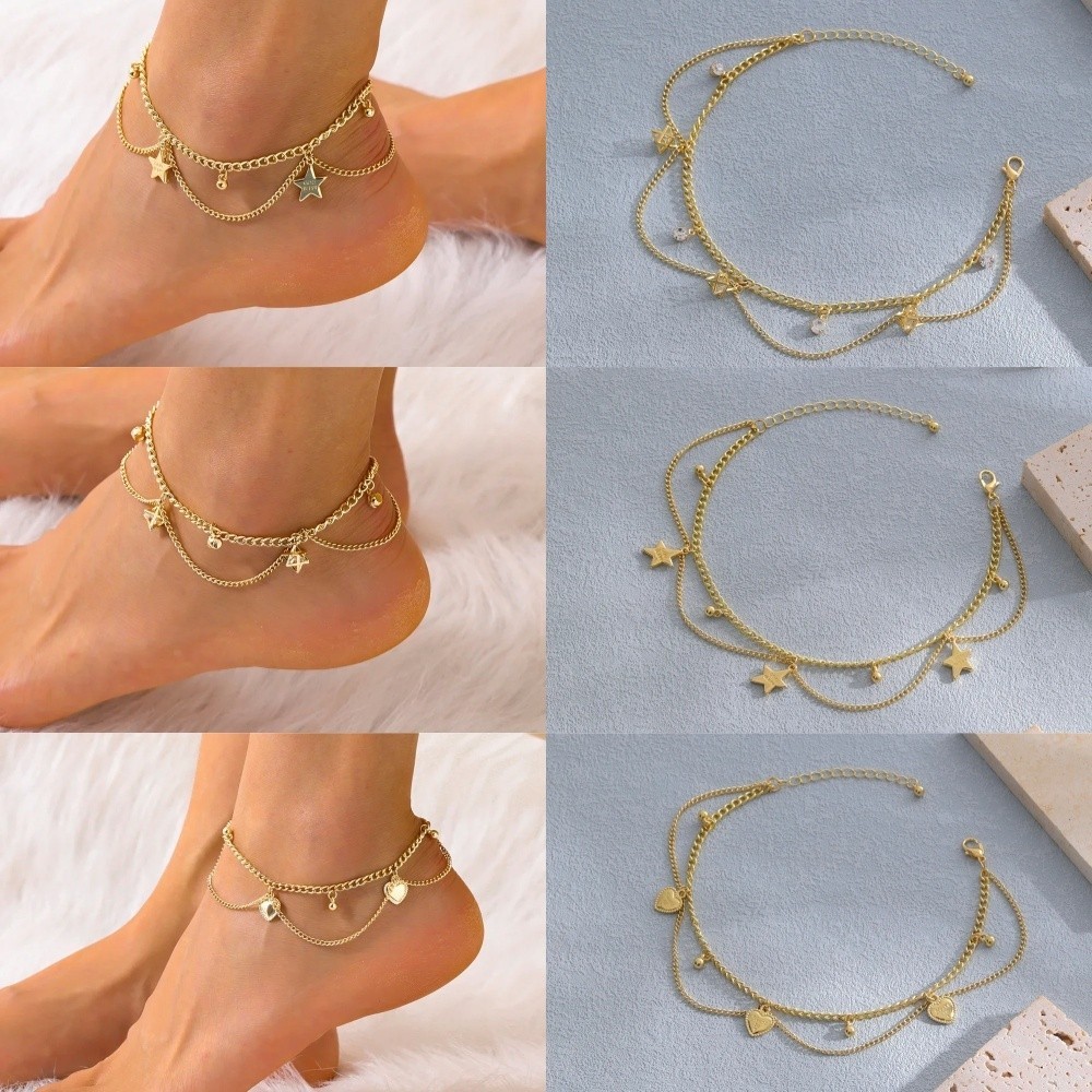 Gelang Kaki Jantung,Gelang Kaki Pentagram, Gelang Kaki Logam,Gelang kaki emas, gelang kaki wanita.