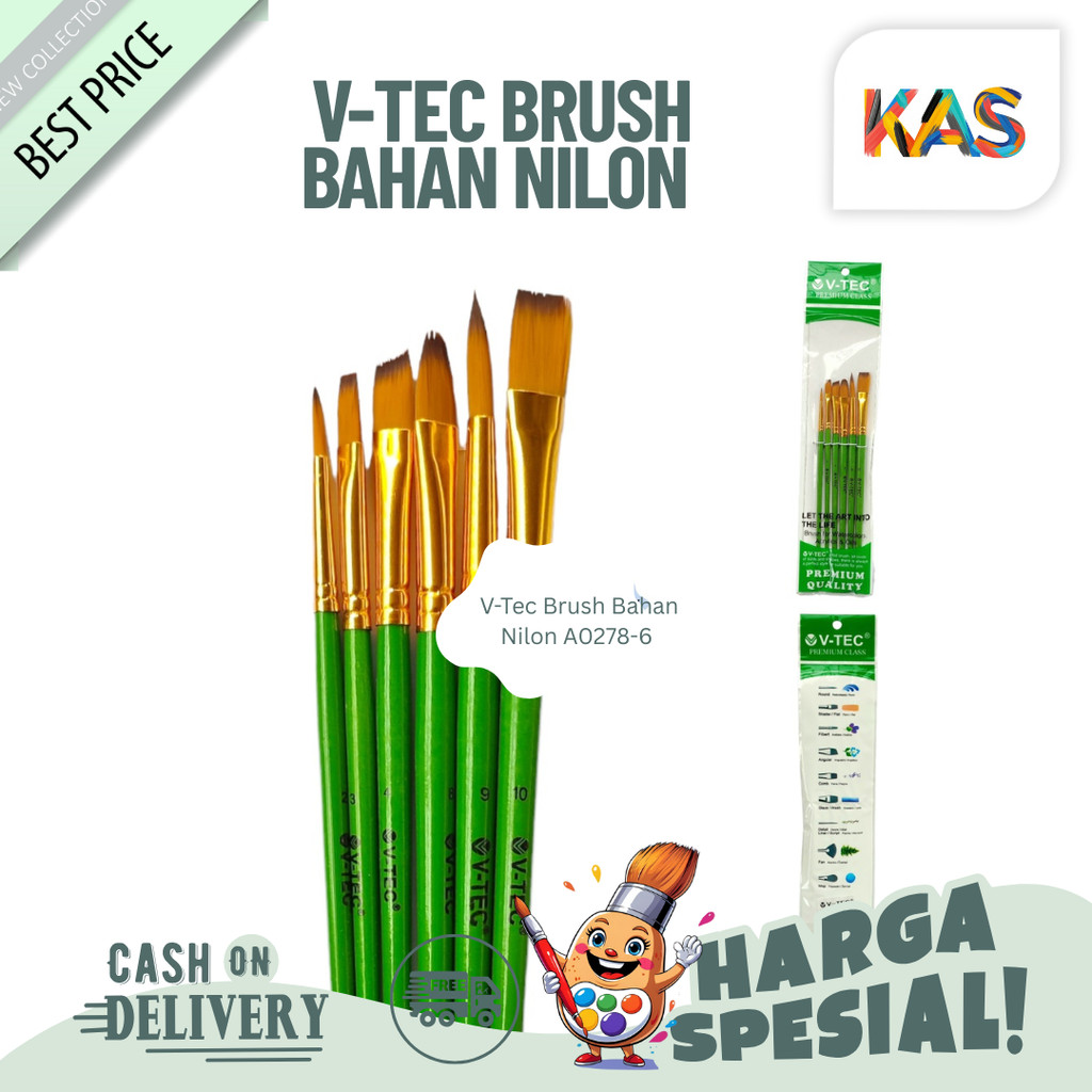 

Kuas Lukis V-Tec Brush Bahan Nilon A0278-6 Set 6 / – Set6