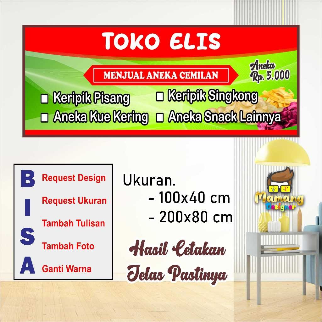 Cetak Spanduk Banner Jualan Keripik Atau Snack Makanan RIngan bb Tebal