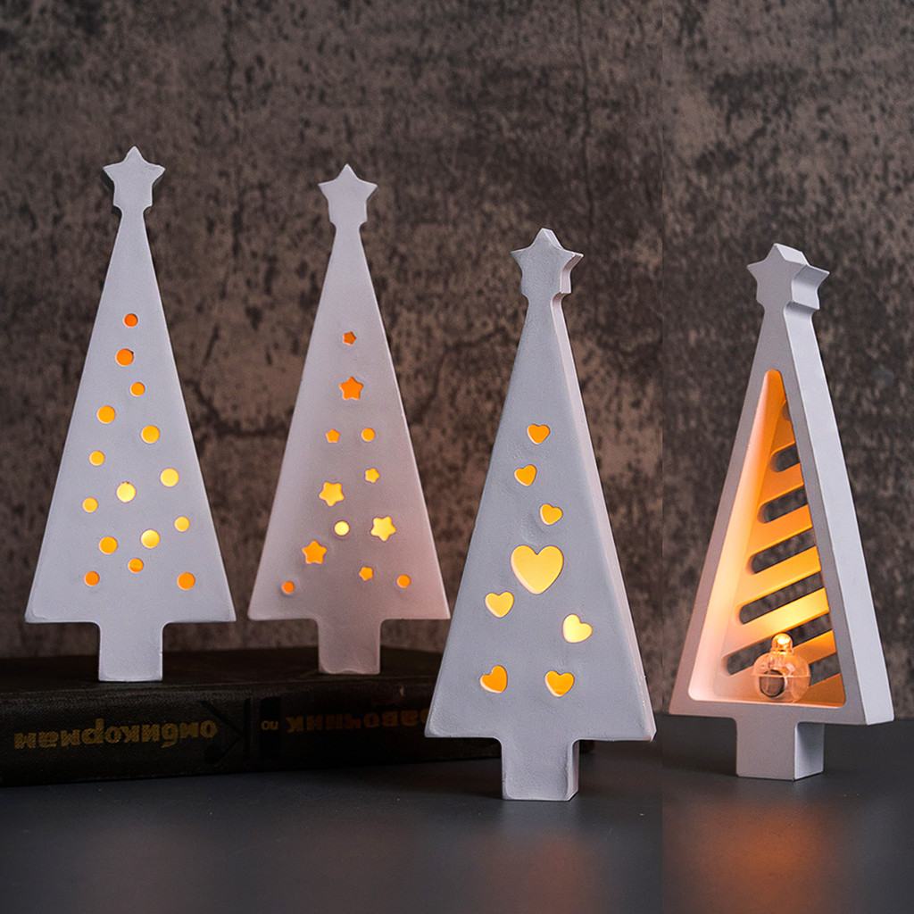 

Hollow Design Tree Silicone Mold LED Night Light Candle Holder Casting Mold Warm Light Xmas Tree Ornament Cement Mold